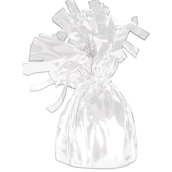 12 Pack Metallic Plastic Wrapped Balloon Weights- White - Picture 2 of 4